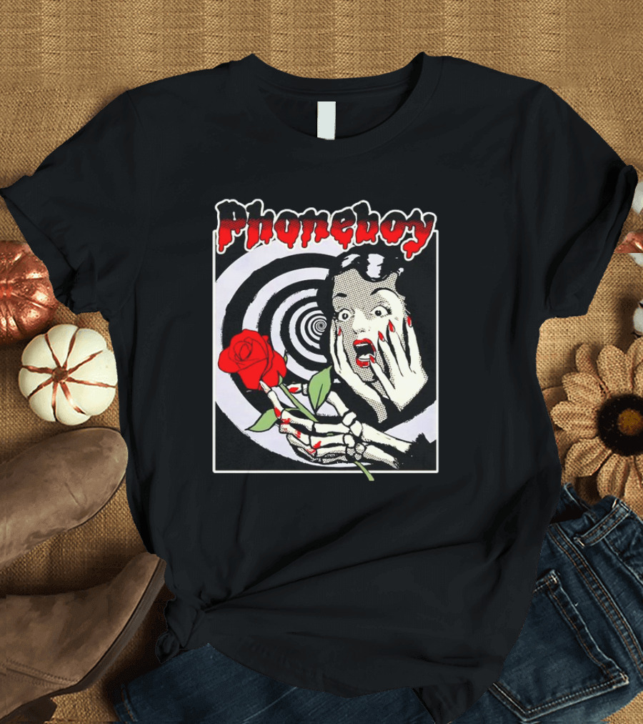 Phoneboy Horror Skeleton with Rose and Hypnotic Spiral T-Shirt