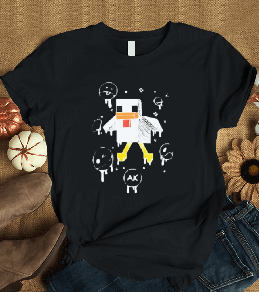 Van Meneer Kippie AK Blocky Chicken with Dripping Faces T-Shirt