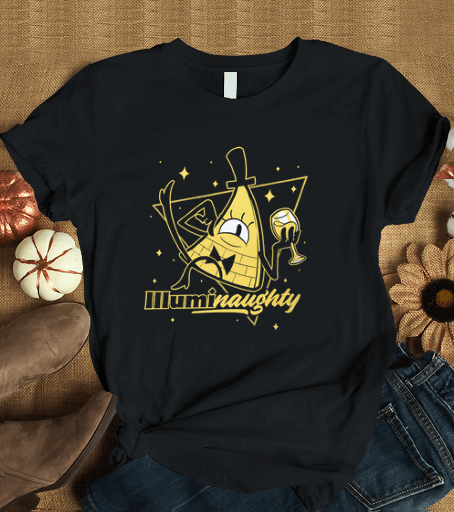 Illuminaughty Naughty Bill Cipher With Drink and Stars T-Shirt