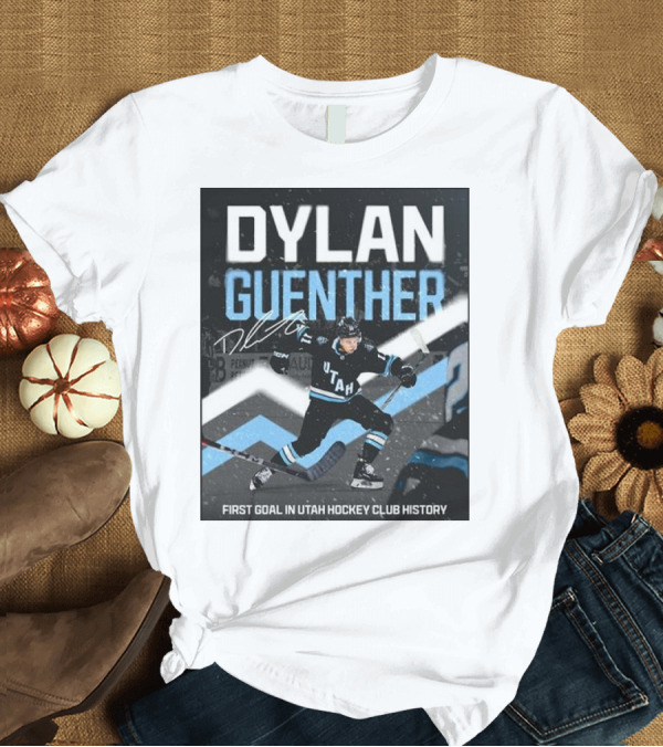 T-Shirt: DYLAN GUENTHER First Goal in Utah Hockey Club History with Autograph and Action Shot T-Shirt DYLAN GUENTHER First Goal in Utah Hockey Club History with Autograph and Action Shot T-Shirt