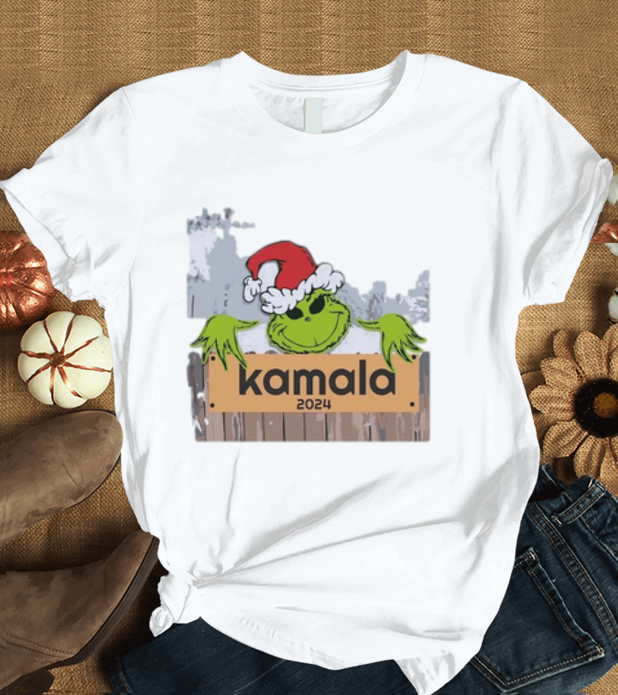 Grinch Kamala 2024 Christmas Santa Hat Holiday T-Shirt