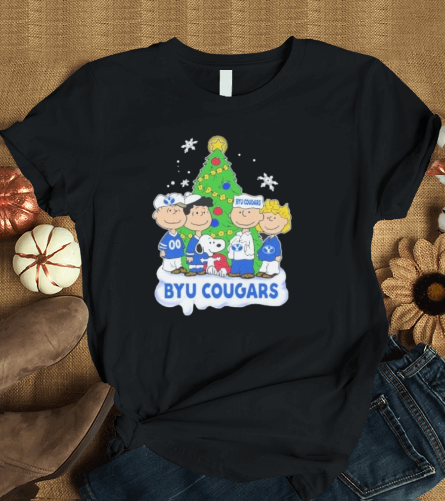 BYU Cougars Peanuts Characters Christmas Tree T-Shirt