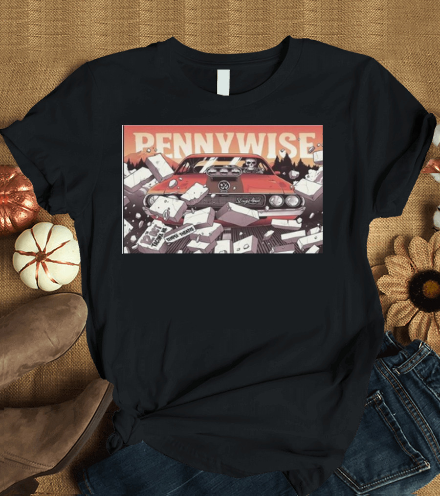 Pennywise Tour October 12th 2024 Tacoma WA Temple Theatre Vintage Car Scene T-Shirt