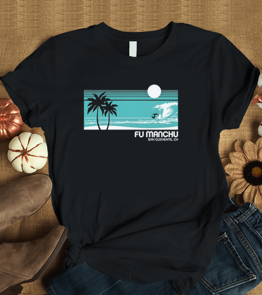 FU Manchu San Clemente CA Surfing Palm Trees Moon Wave T-Shirt