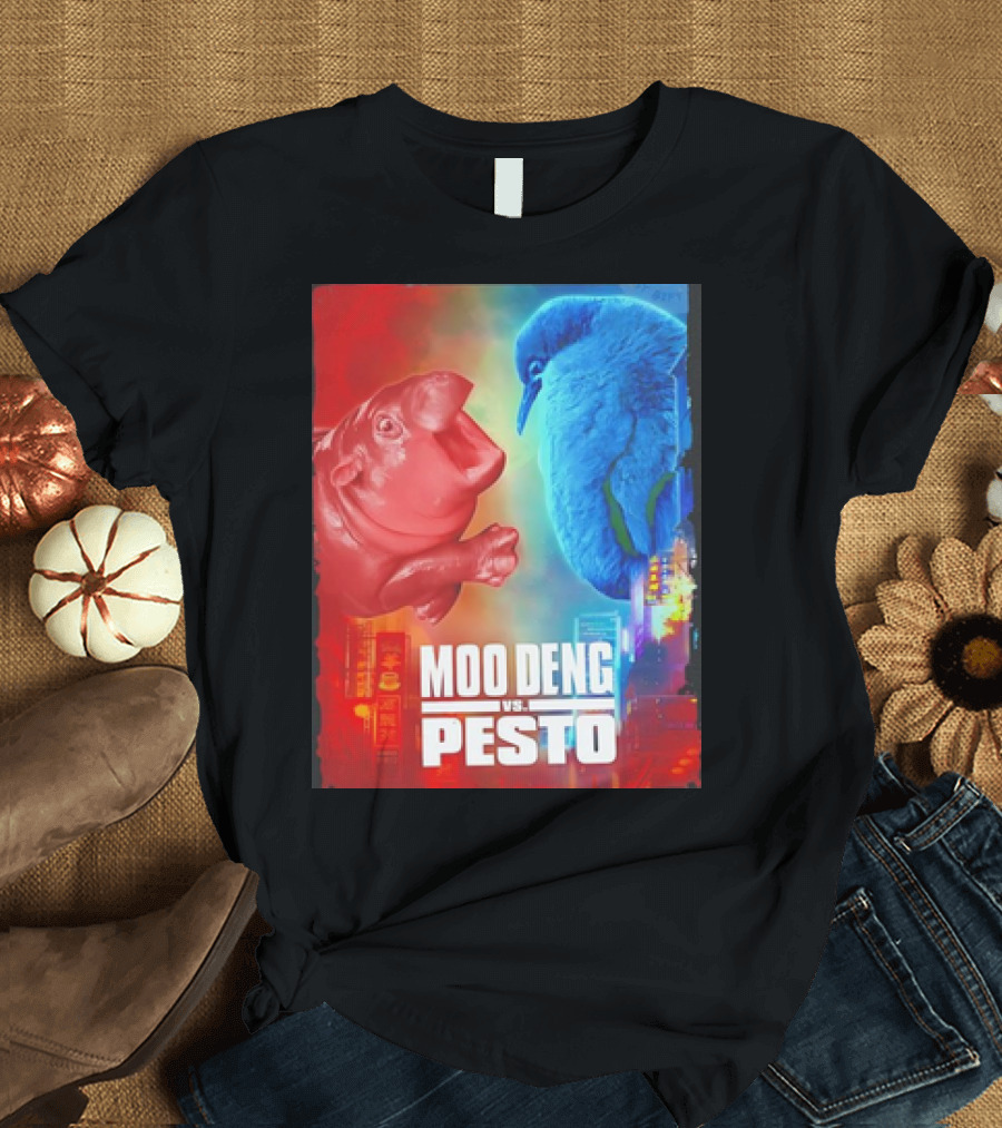 Moo Deng Vs Pesto Hippo Red Vs Blue Bird Showdown T-Shirt