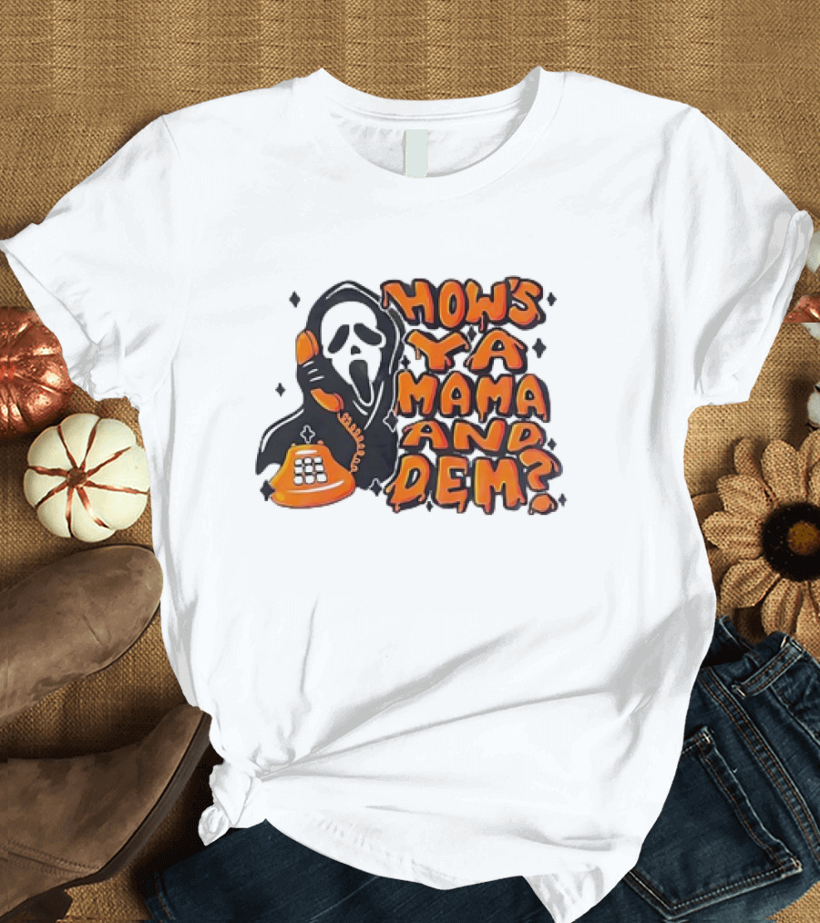 Ghostface How's Ya Mama and Dem Phone Call Retro 90s Horror T-Shirt