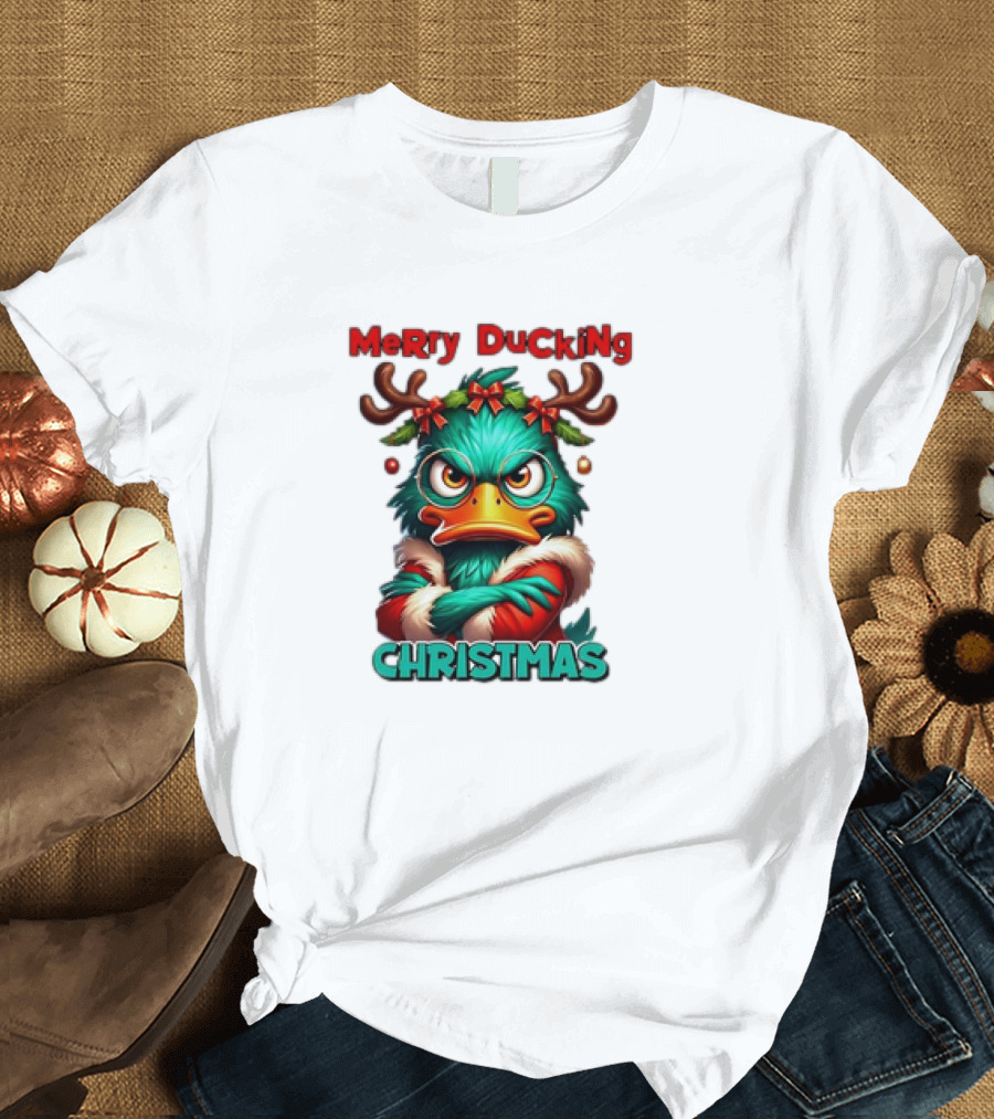 Merry Ducking Grumpy Duck Christmas T-Shirt