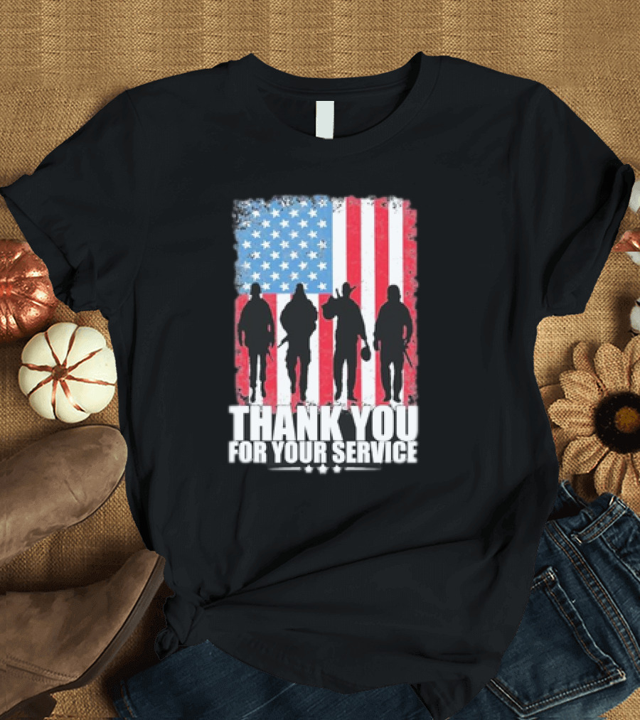 Thank You For Your Service American Flag Soldier Silhouettes Veteran Day T-Shirt