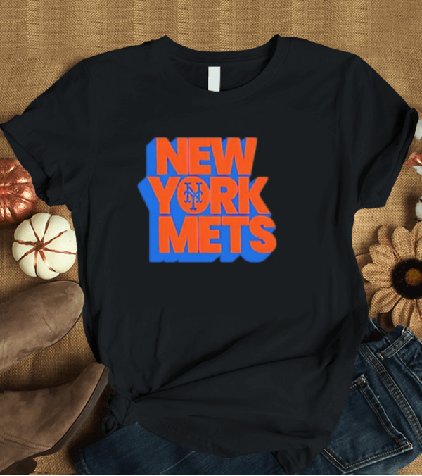 T-Shirt: New York Mets Stacked Logo MLB Team Orange Blue T-Shirt New York Mets Stacked Logo MLB Team Orange Blue T-Shirt