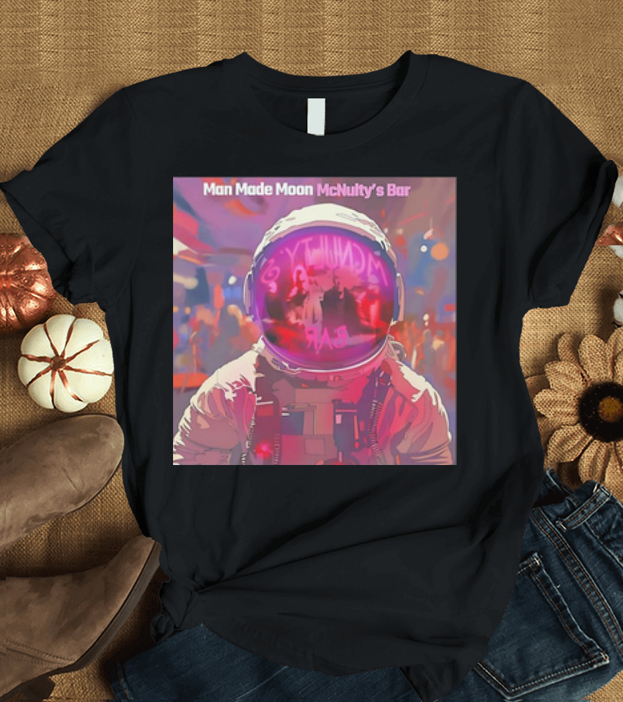Man Made Moon Astronaut at McNulty's Bar Neon Reflection T-Shirt