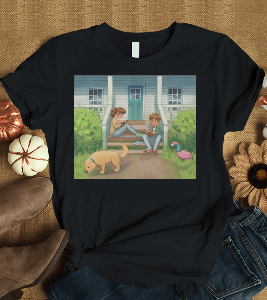 McHall’s Front Porch with Kids Reading and Dog in Yard Scene T-Shirt