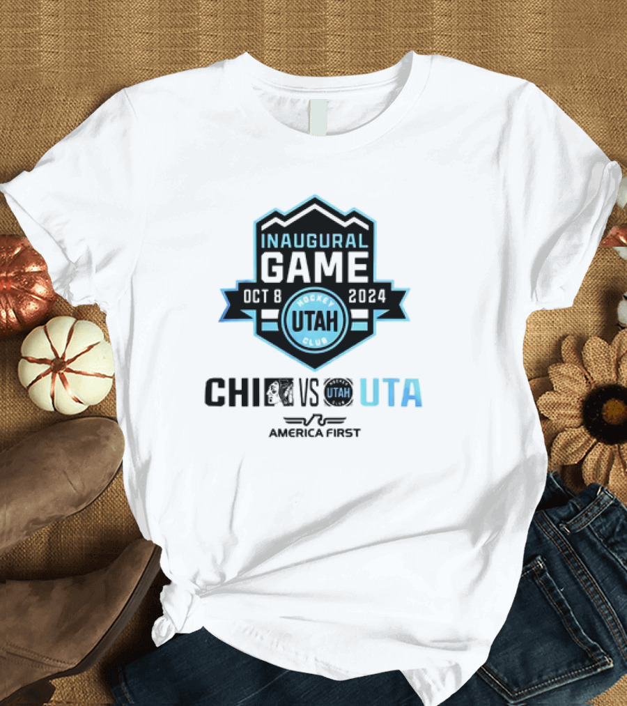 Inaugural Game Oct 8 2024 Utah Hockey Club vs Chicago Blackhawks America First T-Shirt