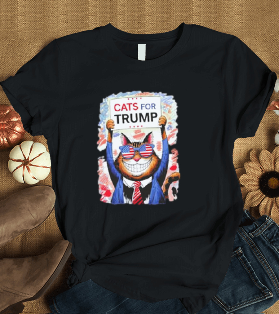 Cats For Trump 2024 Kittens And Ducks US Flag T-Shirt