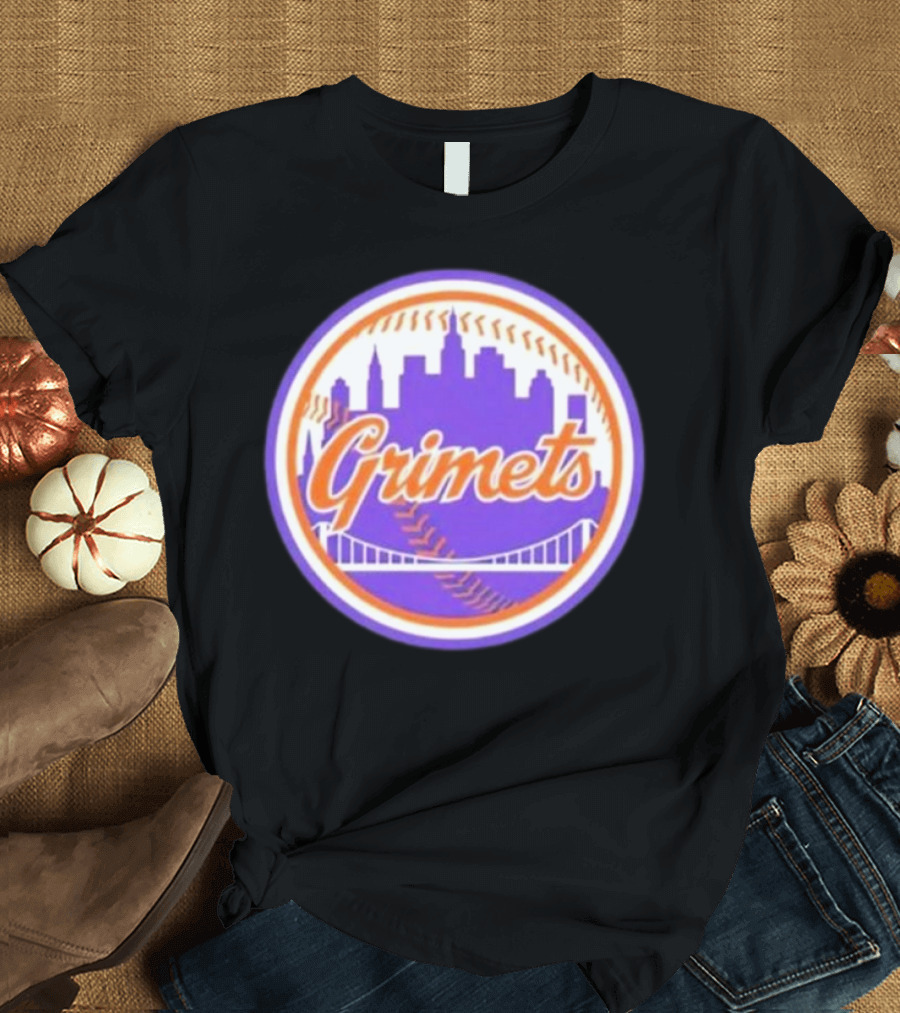 Grimets Ny Mets Skyline Purple Baseball Circle T-Shirt