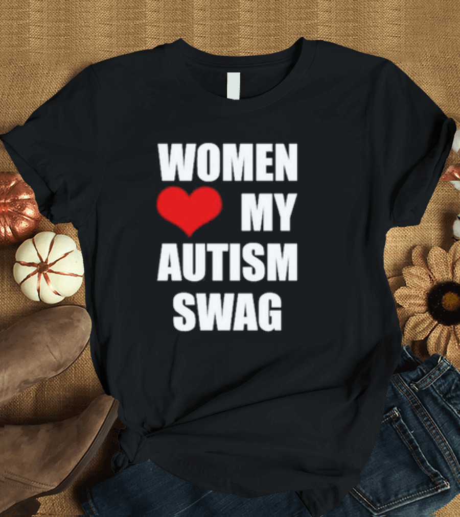 Women Love My Autism Swag Red Heart T-Shirt