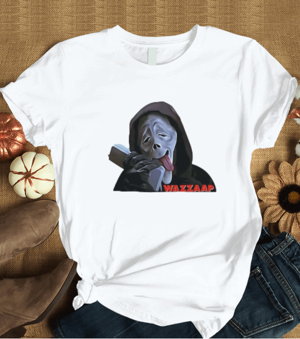 T-Shirt: Scary Movie Scream Mask Wazzaap Phone Call T-Shirt Scary Movie Scream Mask Wazzaap Phone Call T-Shirt