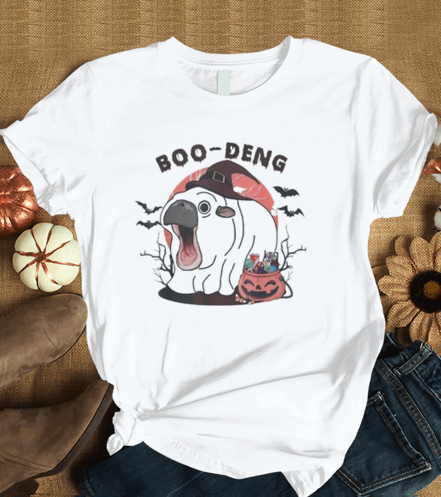 Boo-Deng Halloween Witch Cow with Candy Cauldron and Bats T-Shirt