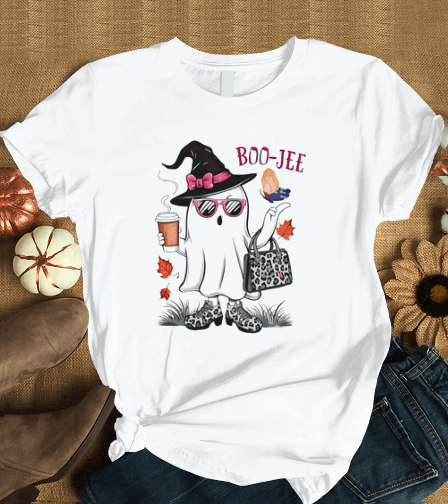 Boo Jee Leopard Ghost Fall Vibes with Hat and Coffee T-Shirt