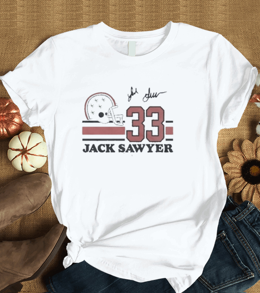 Ohio State Football Jack Sawyer 33 Signature Helmet T-Shirt