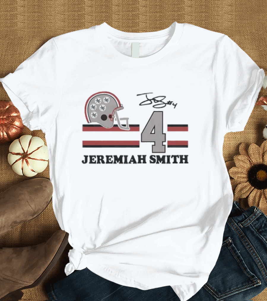 Ohio State Jeremiah Smith #4 Helmet Signature Football T-Shirt