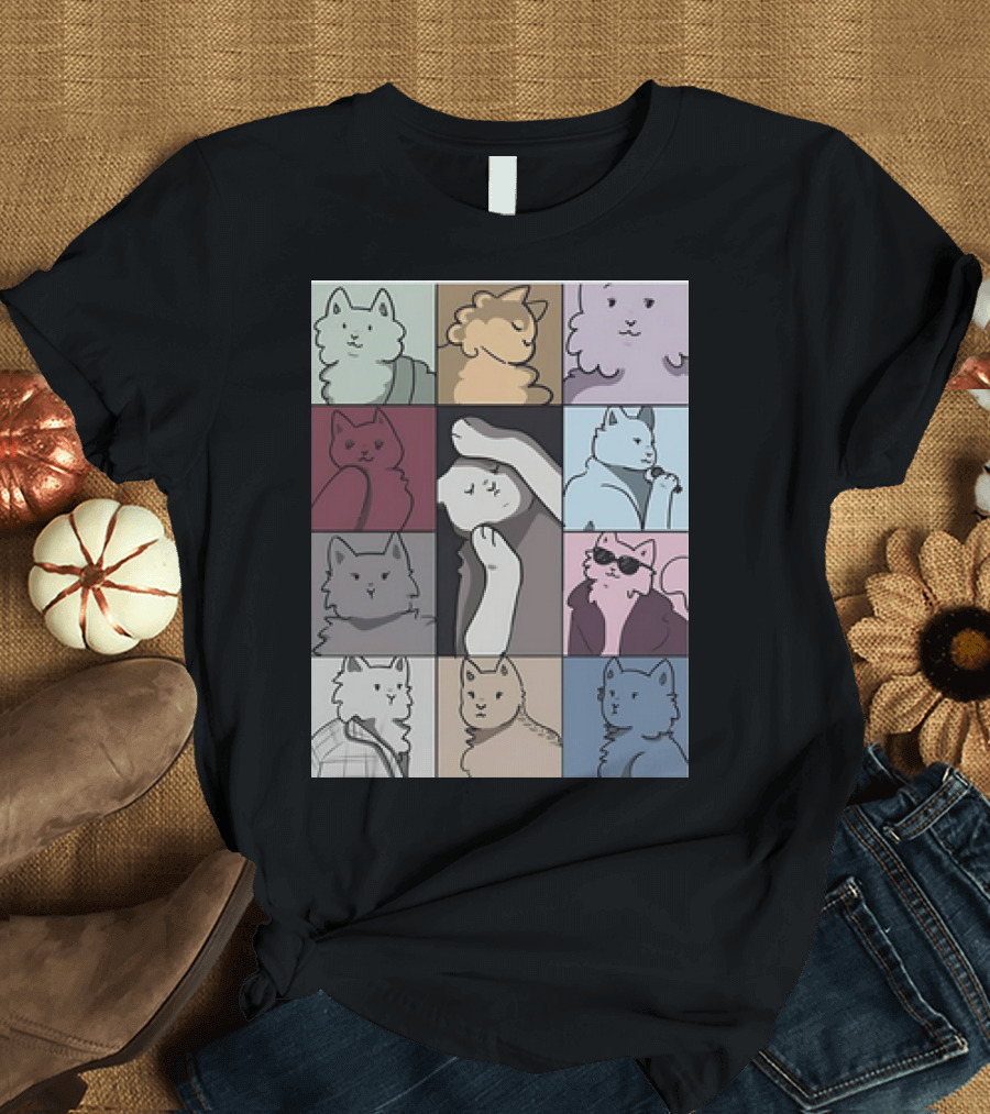 Cat Tour Pastel Art Squares T-Shirt