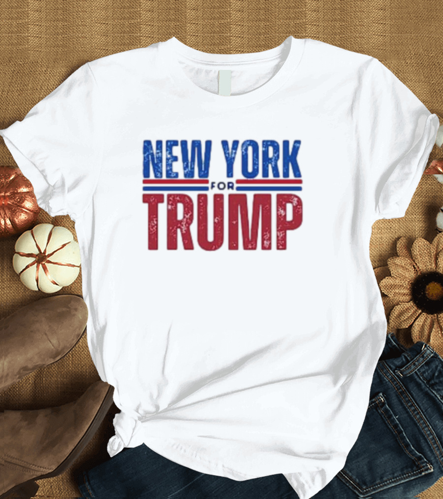 New York for Trump Vance 2024 Retro Text in Red and Blue Lettering T-Shirt