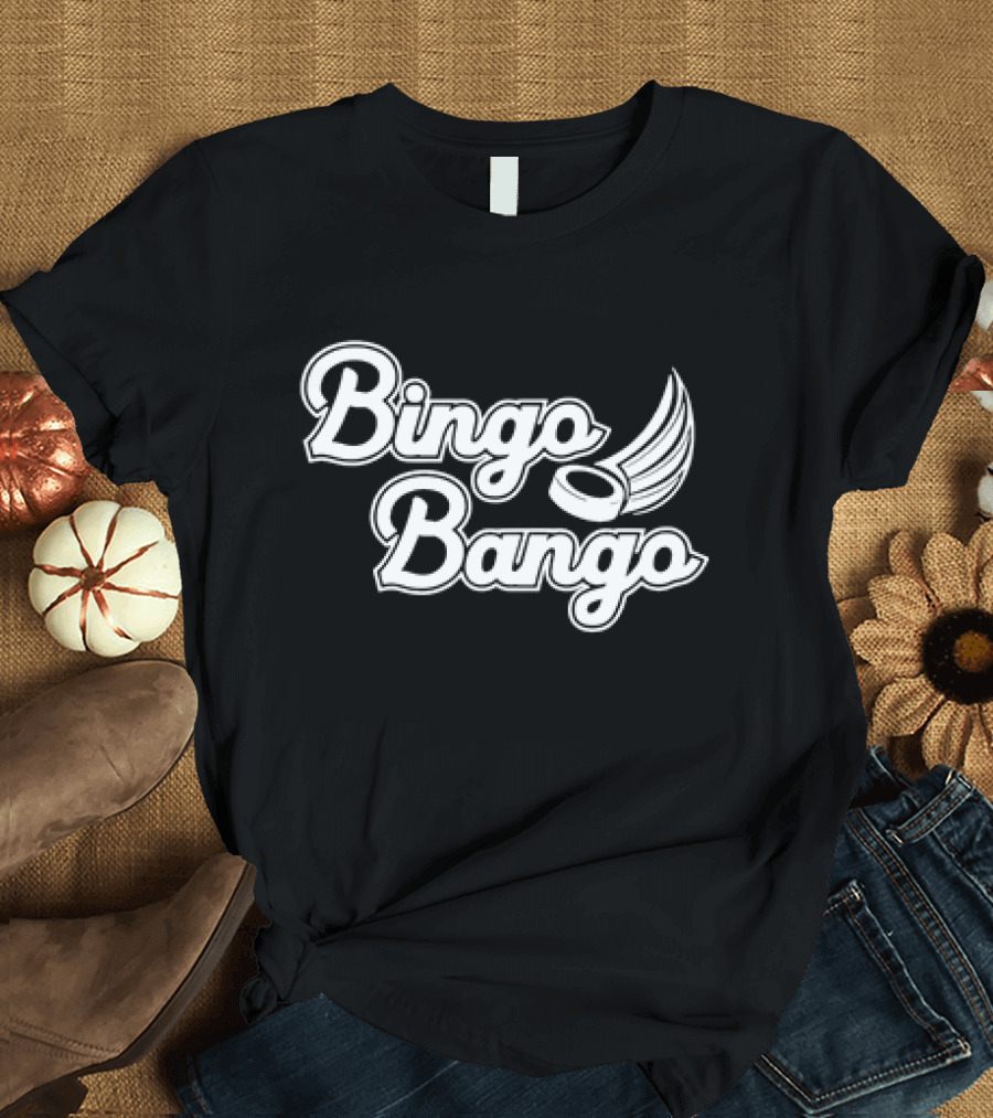 Red Wings Bingo Bango Hockey Puck Motif T-Shirt