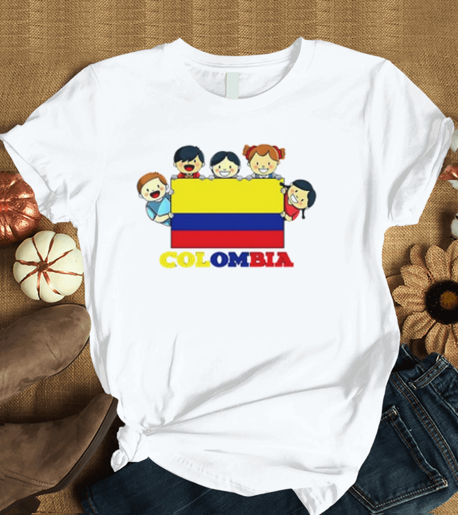 Colombia Flag Hispanic Heritage Month Cartoon Kids Colombian Flag T-Shirt