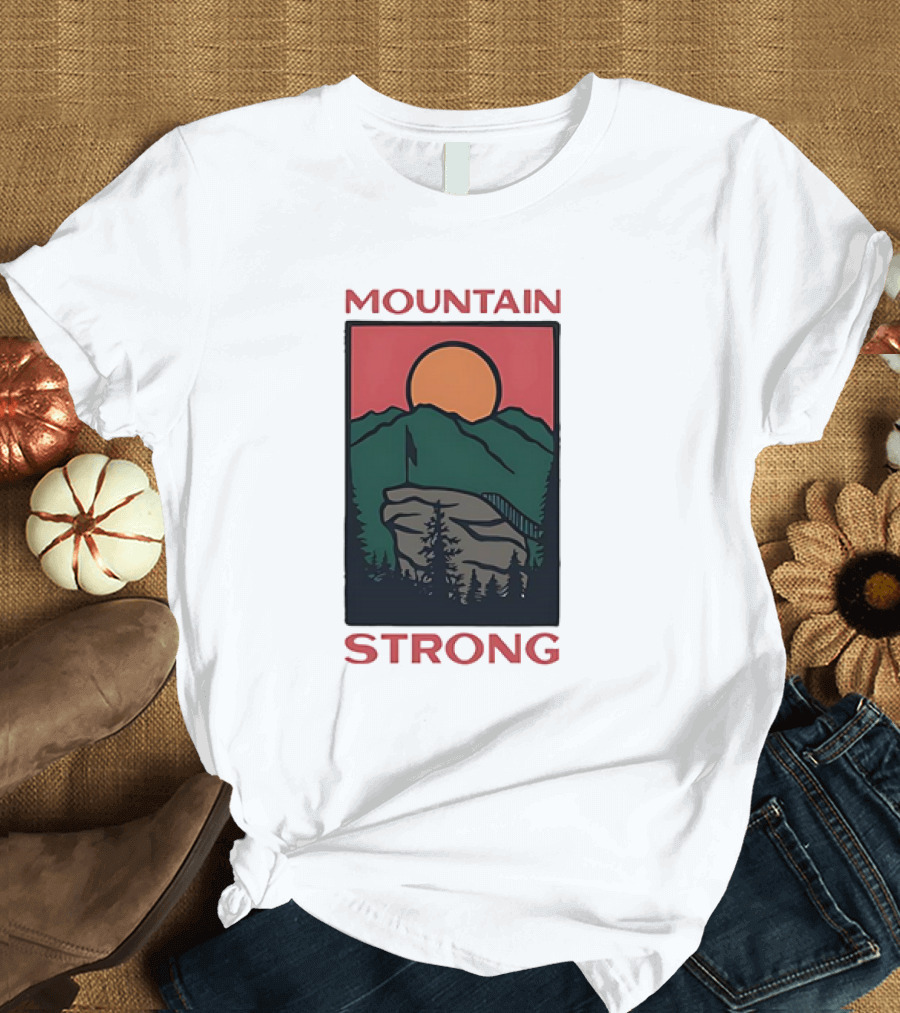 Mountain Strong Sunset over Ridge with Flag T-Shirt