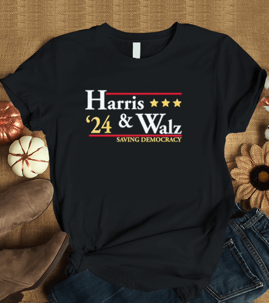 Harris 2024 and Walz Saving Democracy Election Campaign Vneck T-Shirt