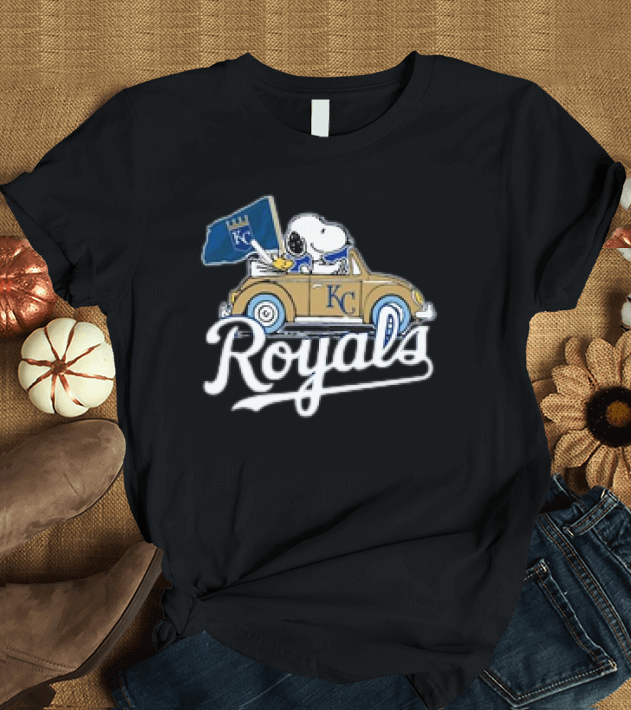 Kansas City Royals Snoopy Woodstock Car KC Flag T-Shirt