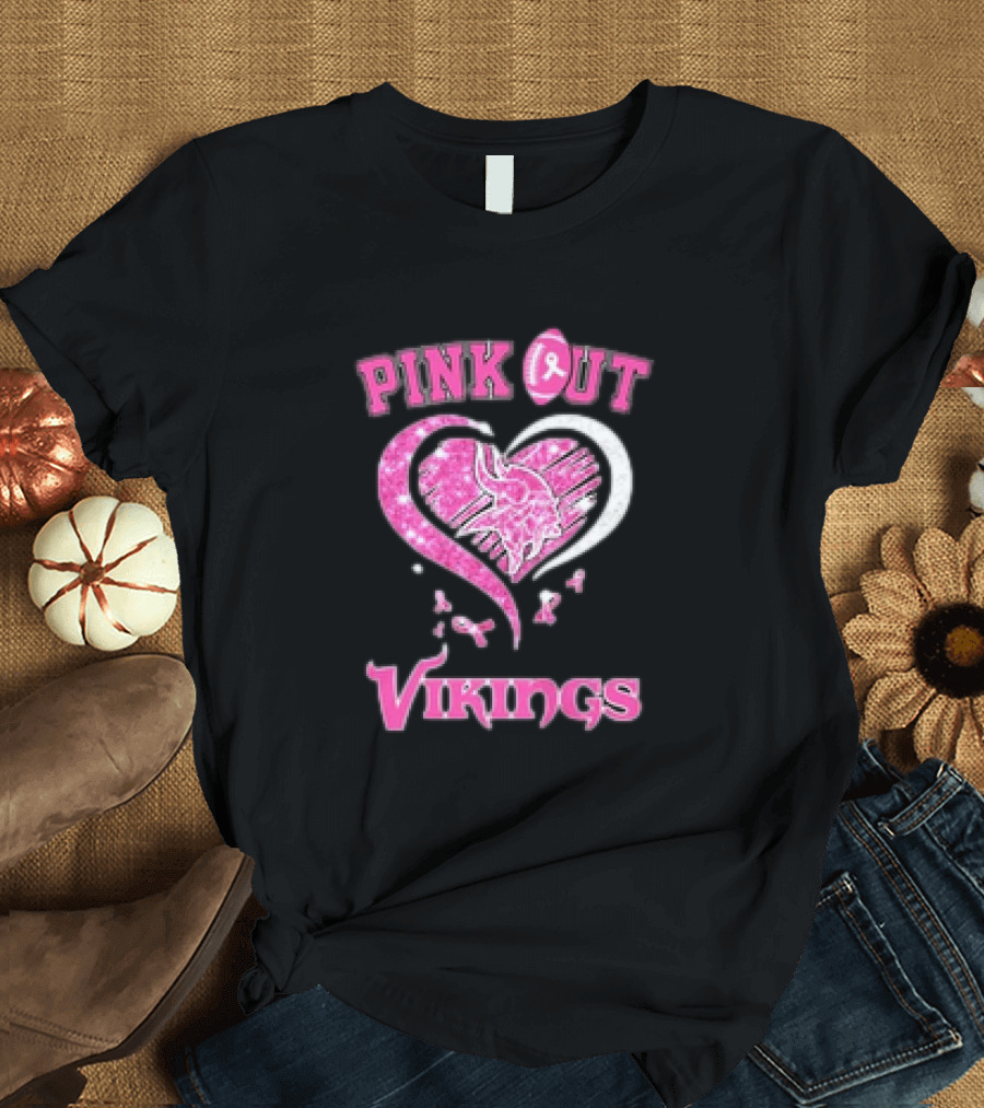 Minnesota Vikings Pink Out Heart Breast Cancer Awareness T-Shirt