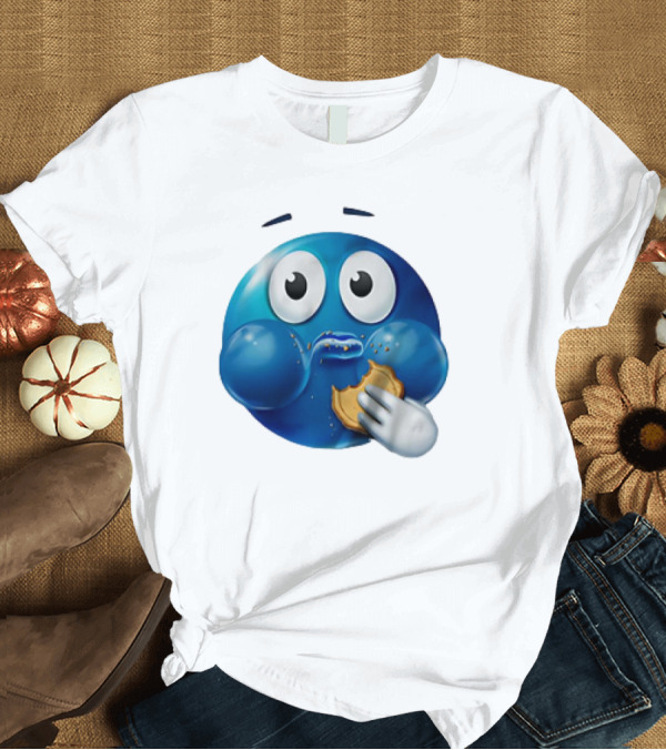 T-Shirt: Blue Emoji with Cookie Meme T-Shirt Blue Emoji with Cookie Meme T-Shirt