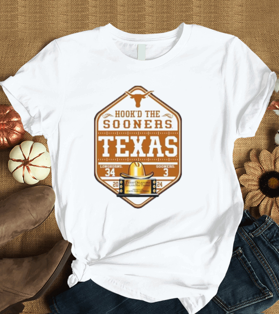 Texas Longhorns Hook'd the Sooners 2024 Red River Rivalry Score 34-3 T-Shirt