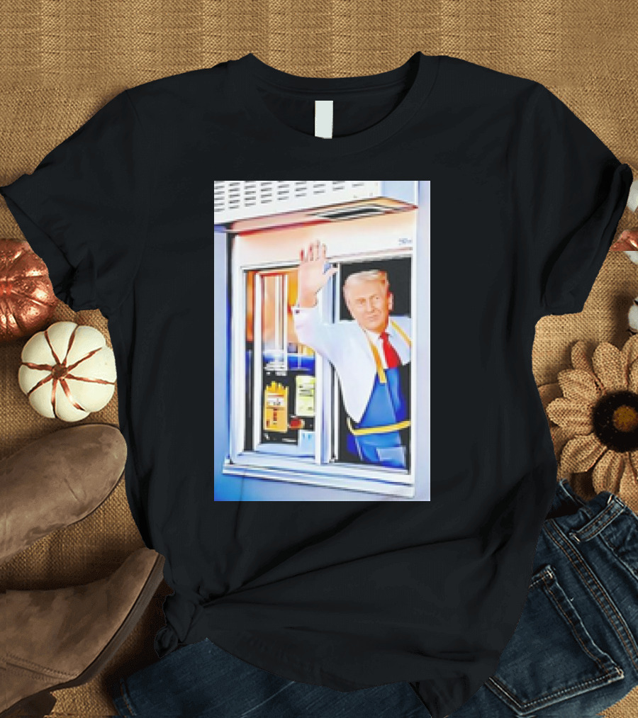 Trump Fried Chicken Wave Funny Donald Trump Working Fast Food Drive Thru T-Shirt