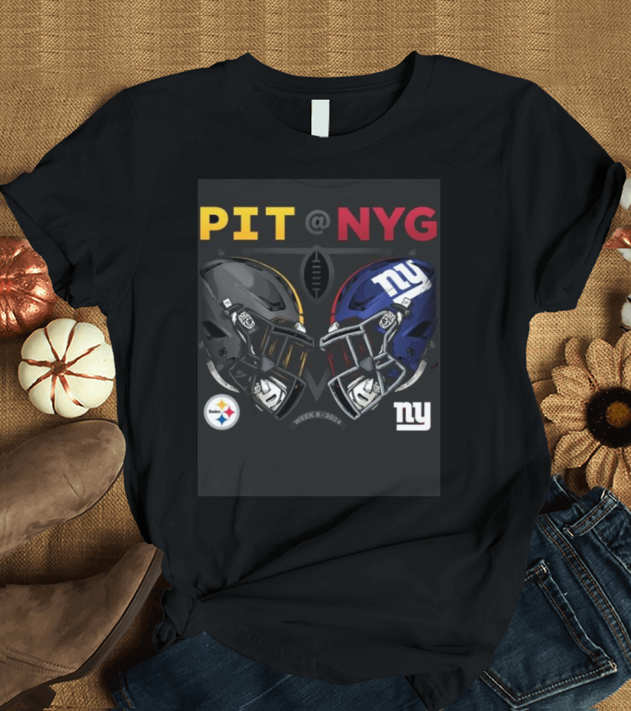 PIT @ NYG Week 8 2024 Pittsburgh Steelers New York Giants NFL Matchup Helmets T-Shirt