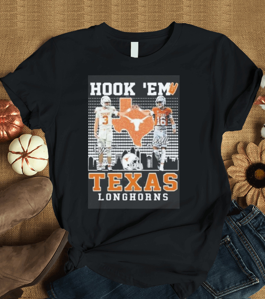 Hook 'Em Texas Longhorns Arch Manning Jordan Whittington T-Shirt