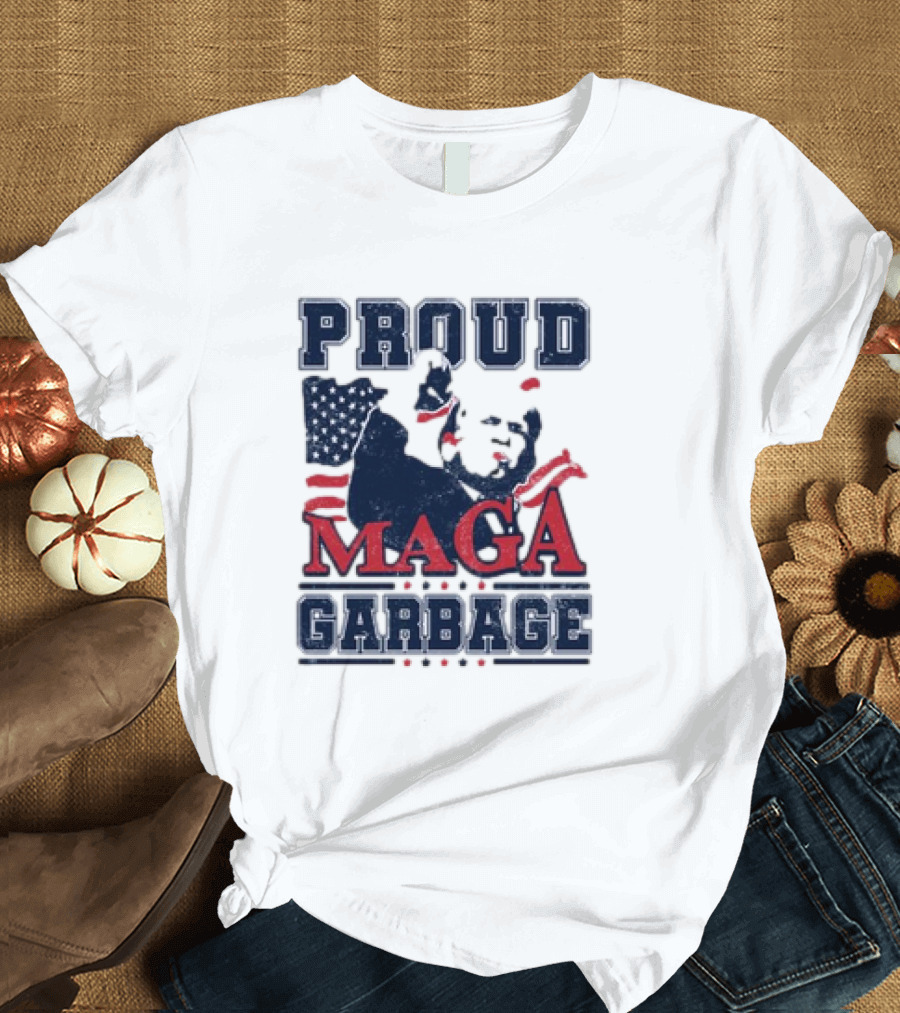 Proud MAGA Garbage Trump 2024 USA Flag T-Shirt