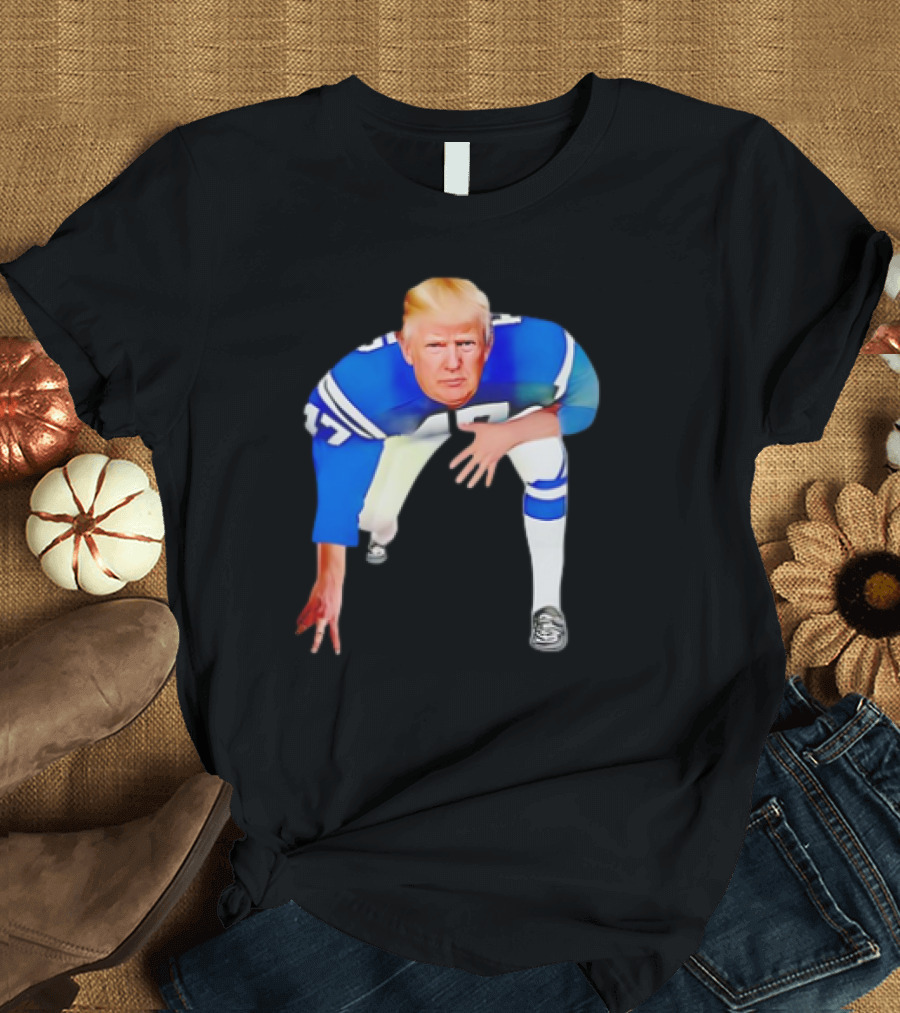 All American Donald Trump Football Player in Blue and White Jersey T-Shirt