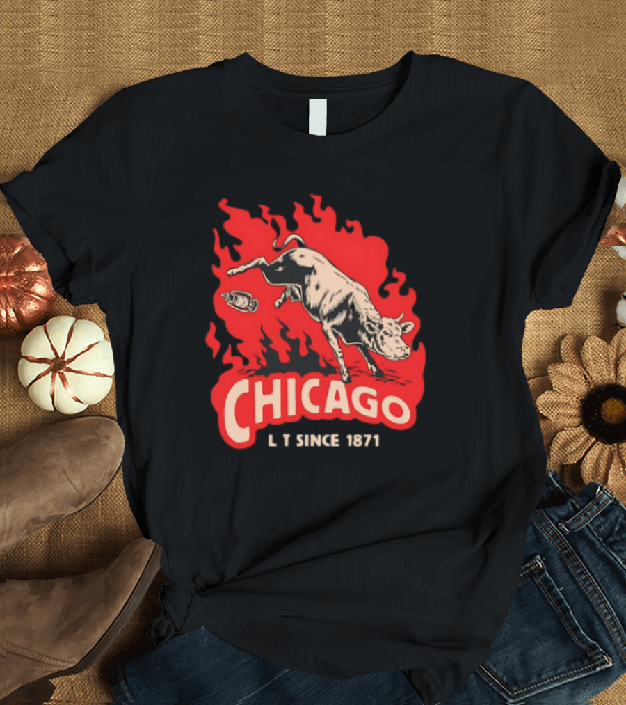 Chicago Lit Since 1871 Kicking Cow Flame T-Shirt