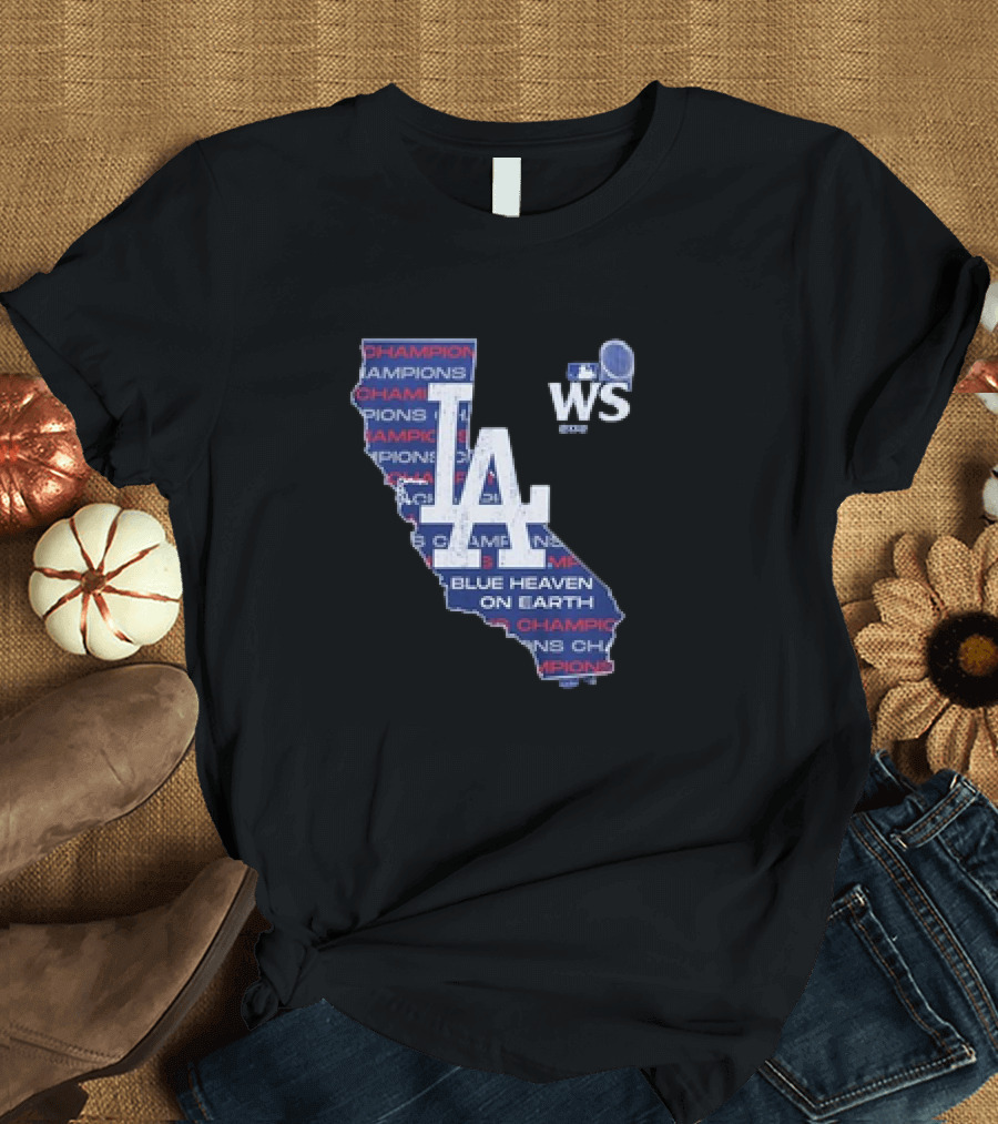 Los Angeles Dodgers 2024 World Series Champions Blue Heaven on Earth WS LA Map T-Shirt