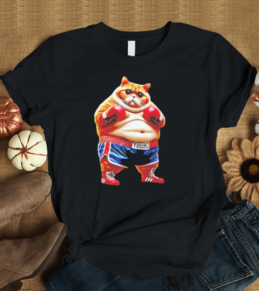 Boxing Gym Anime Meme Cat with Gloves and Chunky Shorts T-Shirt