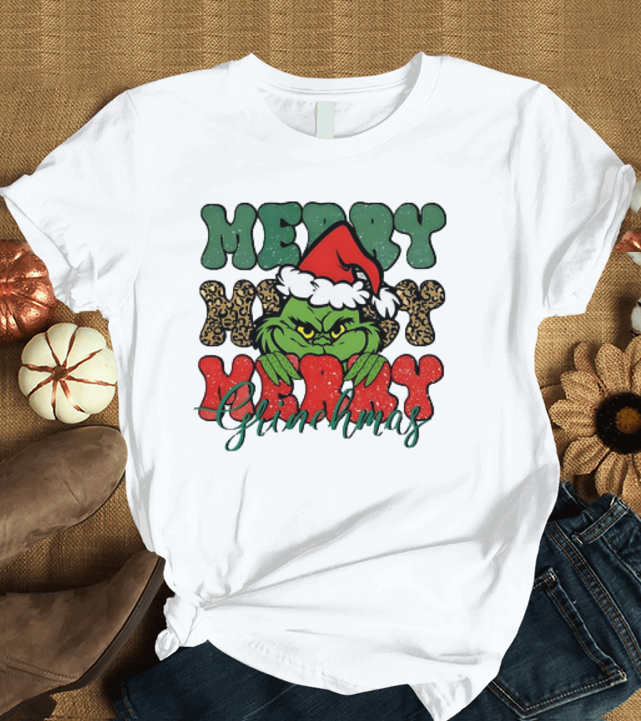 Merry Grinchmas 2024 Santa Hat Christmas Grinch T-Shirt