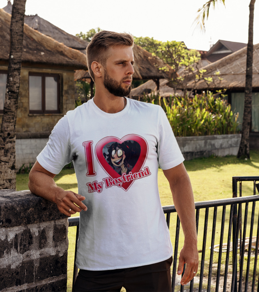 I Love My Boyfriend Heart Cartoon Face T-Shirt