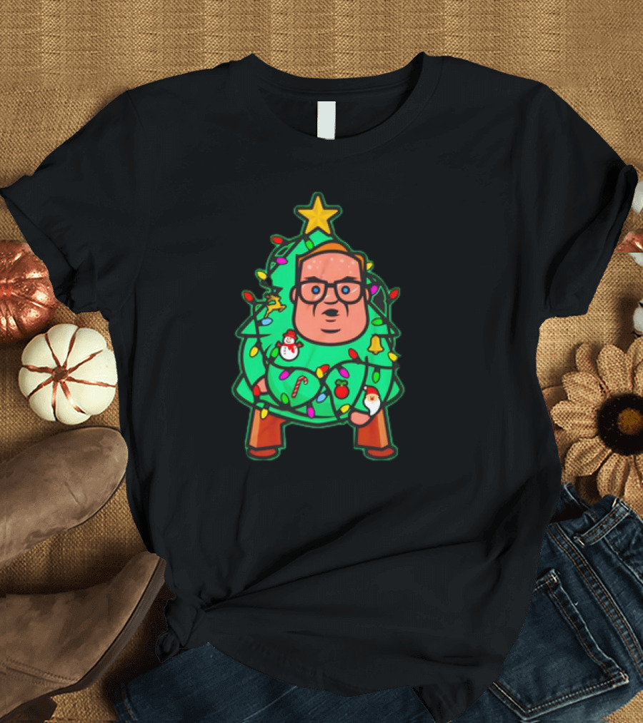 Foley Christmas Tree Lights Cartoon Character with Star and Decorated Ornaments T-Shirt