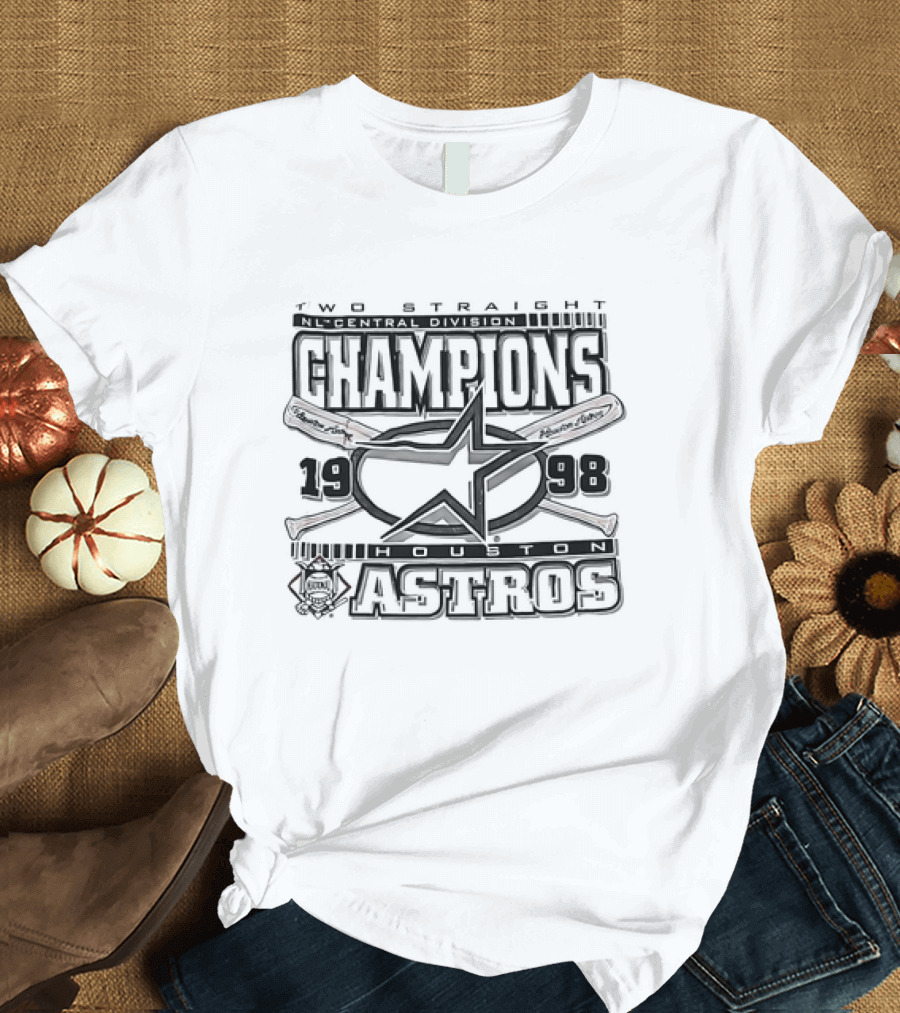Houston Astros Two Straight NL Central Division Champions 1998 Logo with Bats and Baseball Emblem T-Shirt