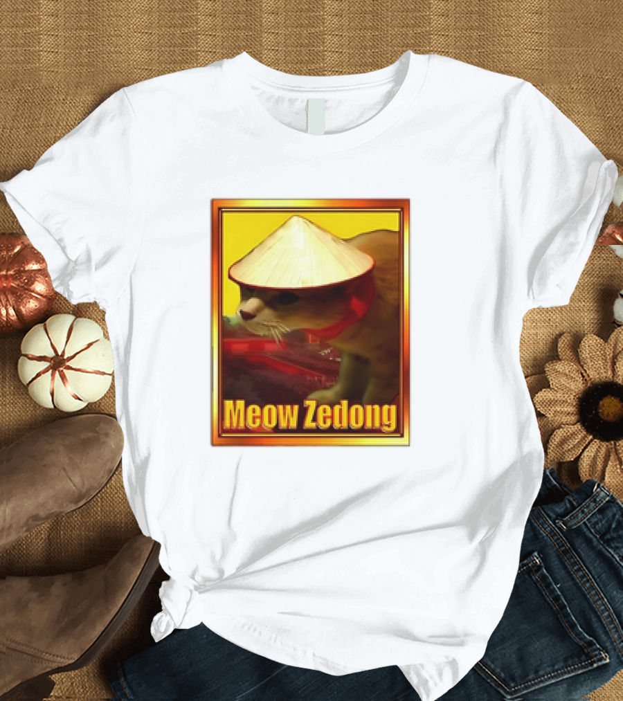 Meow Zedong Cat with Traditional Hat Meme T-Shirt