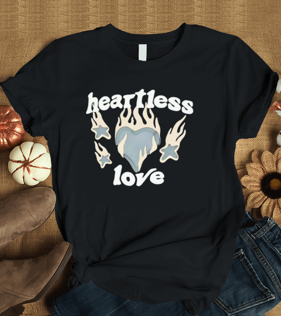 Heartless Love Flaming Heart and Stars T-Shirt