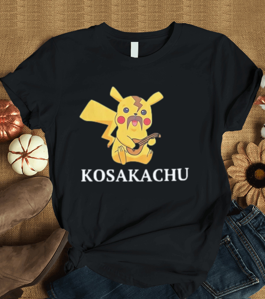 Kosakachu Pikachu Playing Guitar with Moustache T-Shirt