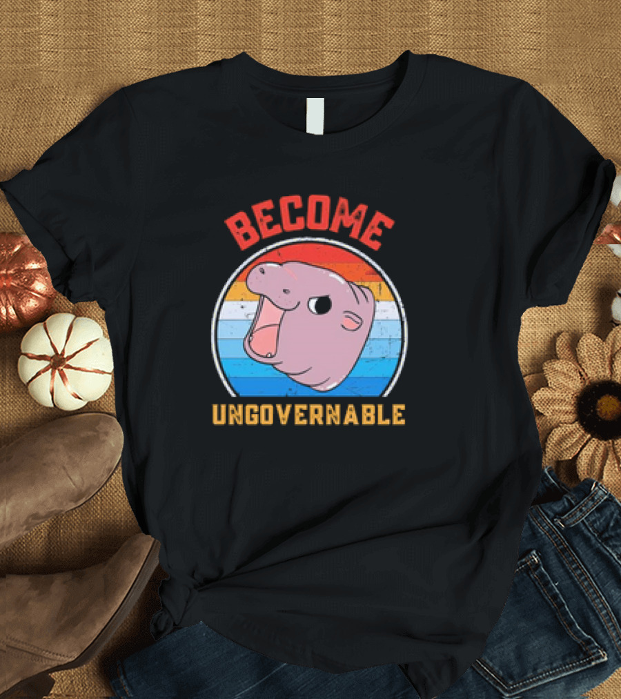 Become Ungovernable Moo Deng Vintage Hippo Retro Stripes T-Shirt